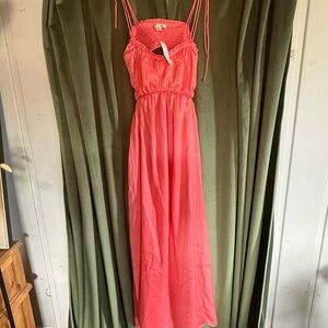 American Eagle Outfitters Coral-Pink Smocked Maxi Dress